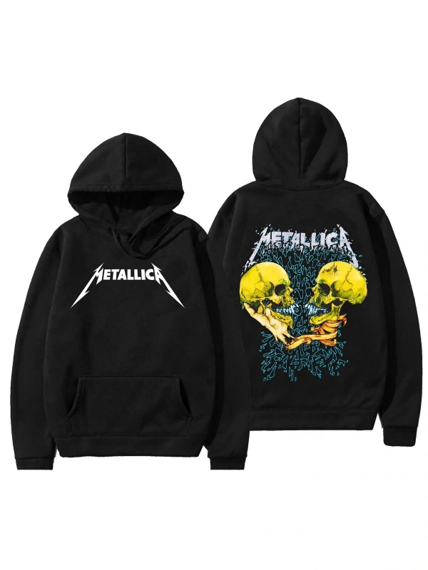 Metallica Burton Grafik Ön Arka Baskılı Kapşonlu 12730 Siyah