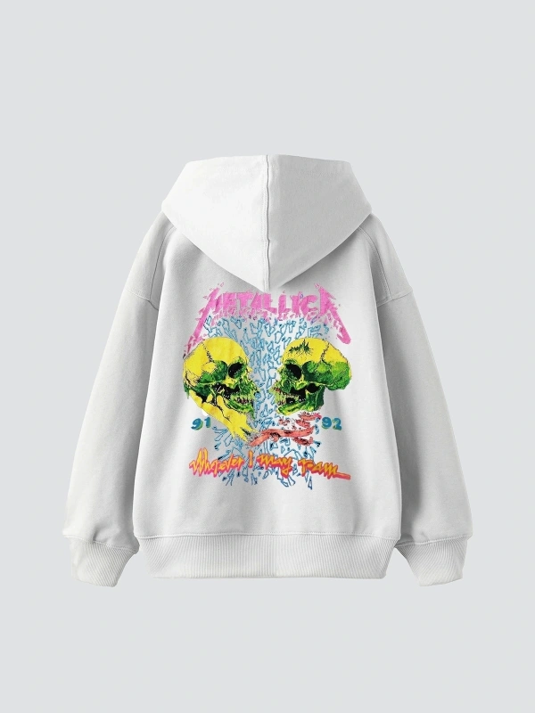 Metallica Skull Baskılı Oversize Unisex Premium Beyaz