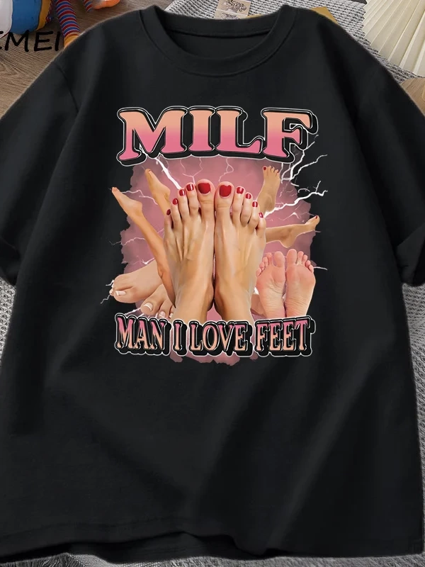 MILF Adam Ayakları Seviyorum T-shirt Erkekler Yetişkin Mizah Komik Gag Tshirt Yuvarlak Boyun  2841