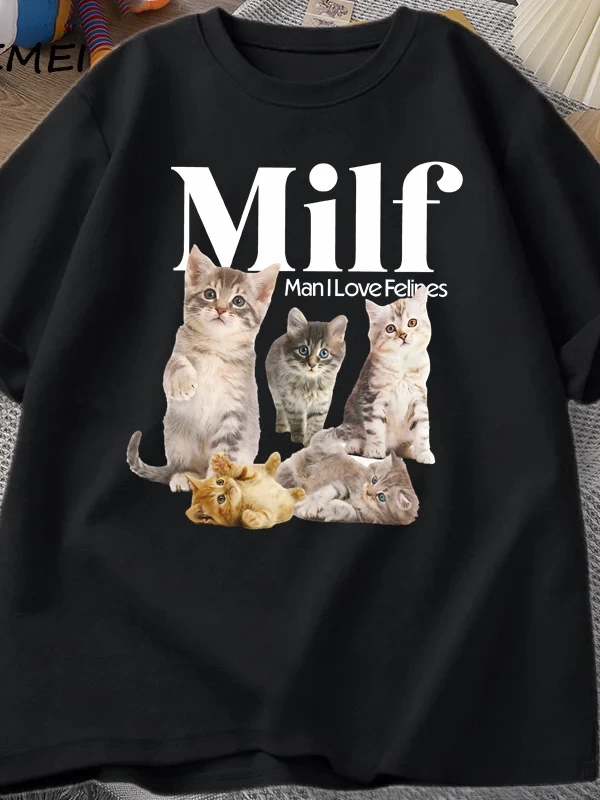 MILF Adam Kedileri Seviyorum Cottagecore Kediler T Shirt Erkekler Kadınlar için Kedi Sevgilis 2921