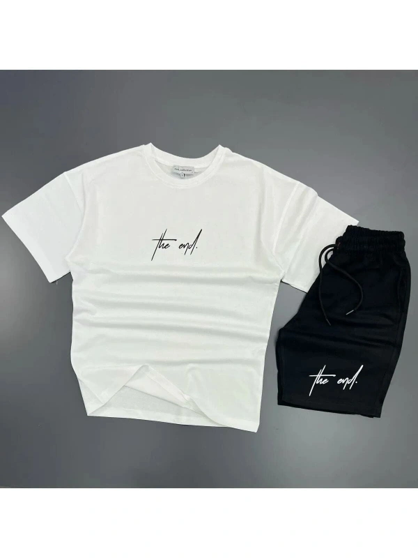 MODARİCH The End Beyaz T-shirt Siyah Penye Şort - Şort Tişört Alt Üst Takım Baskılı Oversize