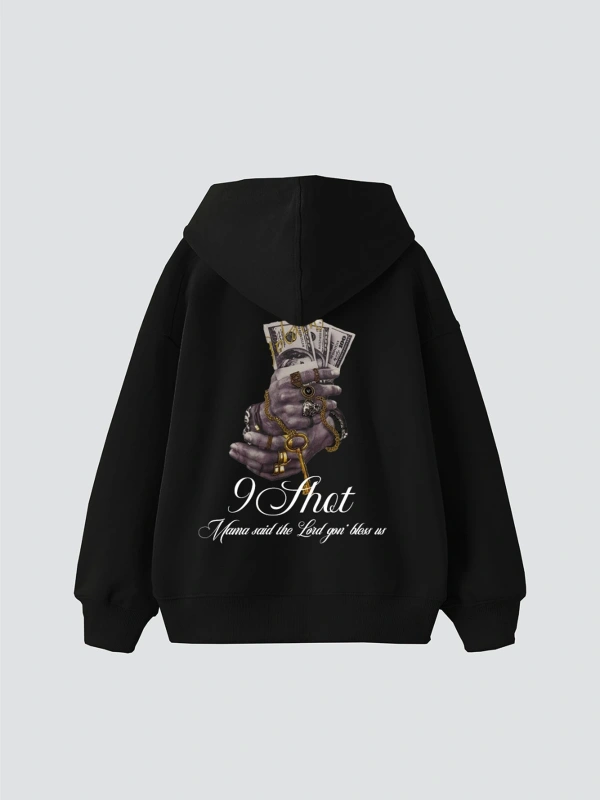 Money Hand Baskılı Oversize Unisex Premium Siyah