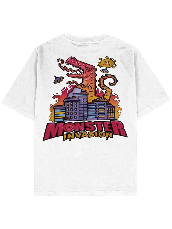 Monster Beyaz Oversize Unisex T-shirt