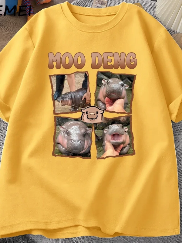 Moo Deng Rap T Shirt seviyorum Moo Deng komik bebek Hippo sevgilisi T-Shirt rahat pamuk erkek 3035