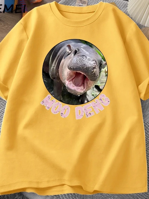 Moo Deng T shirt erkekler kadınlar için pamuk kısa kollu tişört rahat O boyun tayland Moo Moo 3043
