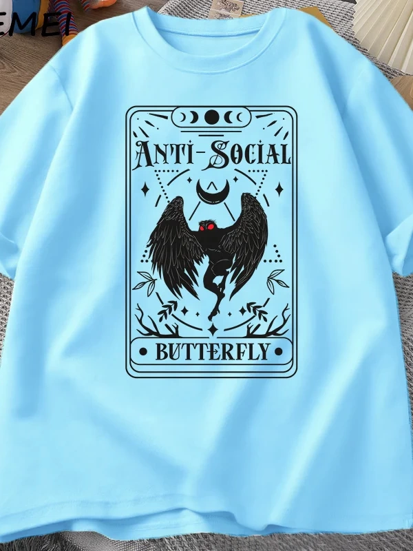Mothman Tarot kartı kelebek T-shirt adam Vintage pamuk kısa kollu T Shirt Streetwear rahat yu 2890