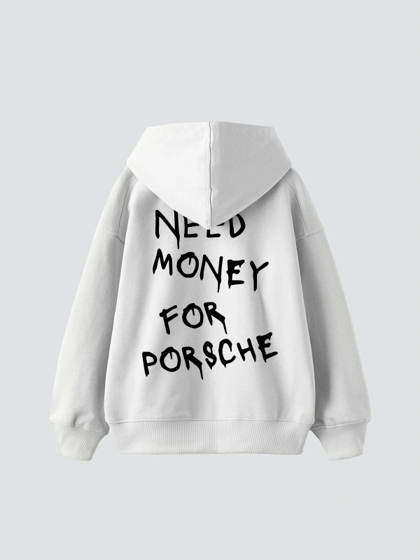 Need Money for Porsche Baskılı Oversize Unisex Beyaz