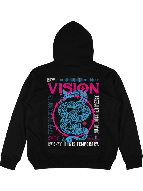 New Vision Siyah Oversize Unisex Kapüşonlu Sweatshirt Hoodie
