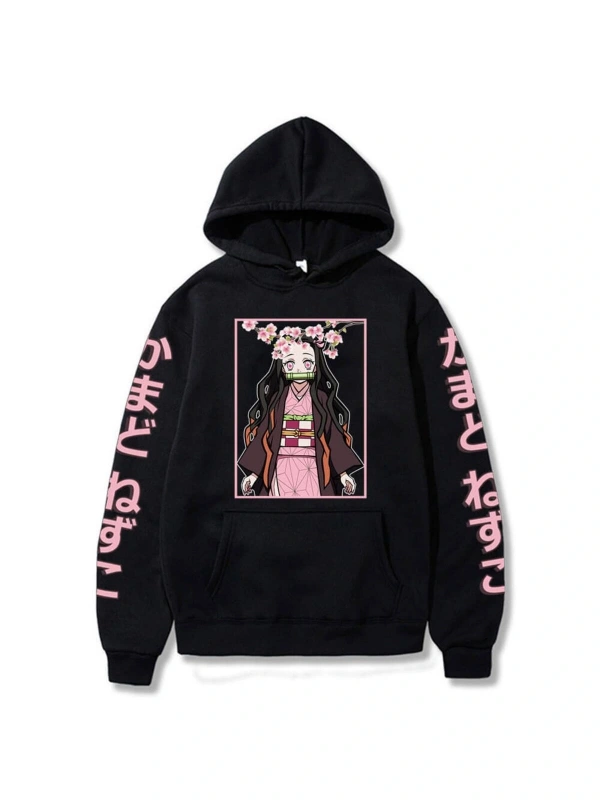 Nezuko Anime Demon Hoodie Kimetsu Hoodie 15124 Siyah