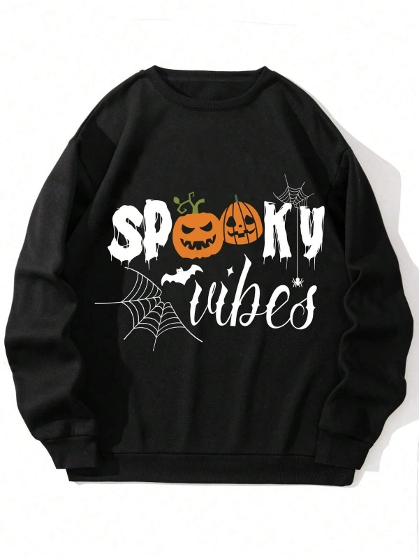 NITAGUT Halloween Print Sweatshirt Siyah