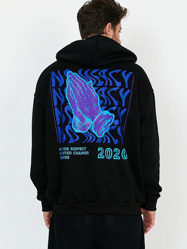 No Mercy Siyah Oversize Unisex Kapüşonlu Sweatshirt Hoodie