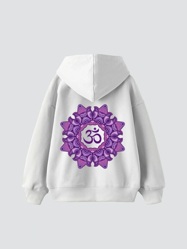 Om Baskılı Unisex Oversize Beyaz