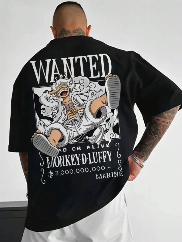 ONE PIECE One Piece İşbirliği Aranıyor Poster Baskı Rahat Karikatür Kısa Kollu Tişört Erkekle