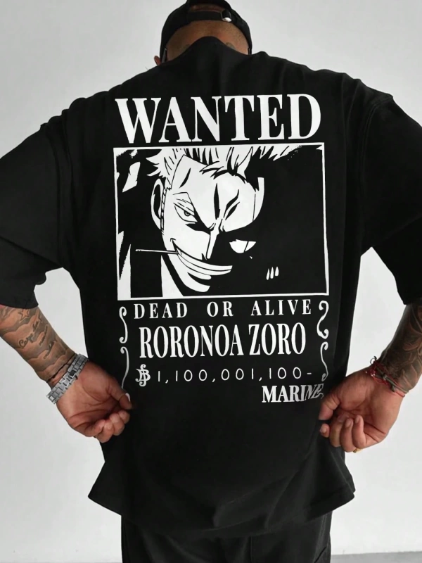 ONE PIECE One Piece İşbirliği Roronoa Zoro Aranıyor Poster Baskı Rahat Karikatür Kısa Kollu T