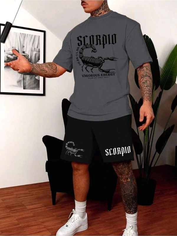 ORLONTEX Erkek Antrasit Scorpio Baskılı Oversize Şortlu Eşofman Takımı ORLONTEXŞORTLUTAKIM01
