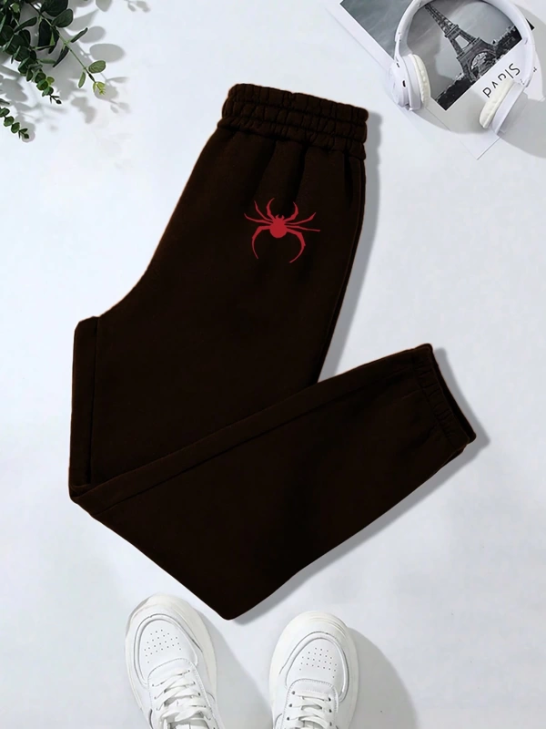 Örümcek Baskılı Elastik Bel Kadın Günlük Jogger Pantolon