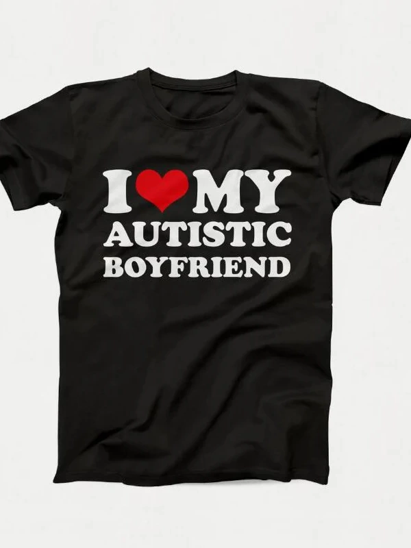 Otistik Kız Arkadaşımı Seviyorum Erkek Arkadaşı T Shirt Eşleşen Çiftler T-shirt Onun ve Onun  2905