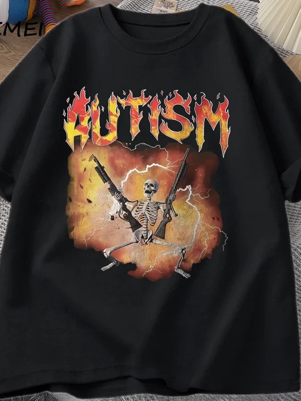 Otistik Komik İskelet T-Shirt Erkek Kadın Otizm Meme Grafik T Shirt Harajuku Moda Pamuk Vinta 2817