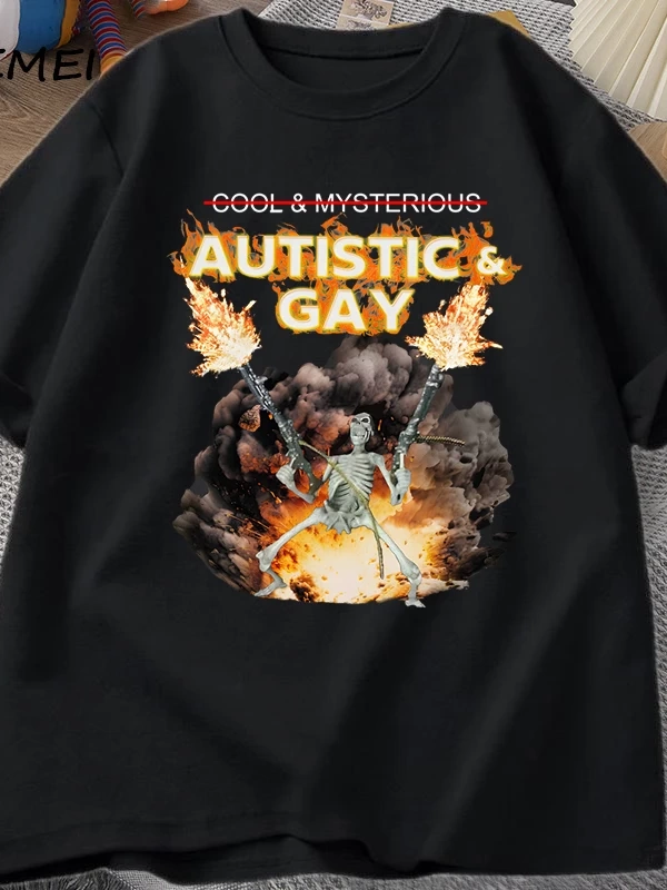 Otistik ve Eşcinsel İskelet Patlama T Shirt Unhinged İskelet Otizm Meme T-Shirt Pamuk Kısa Ko 2806