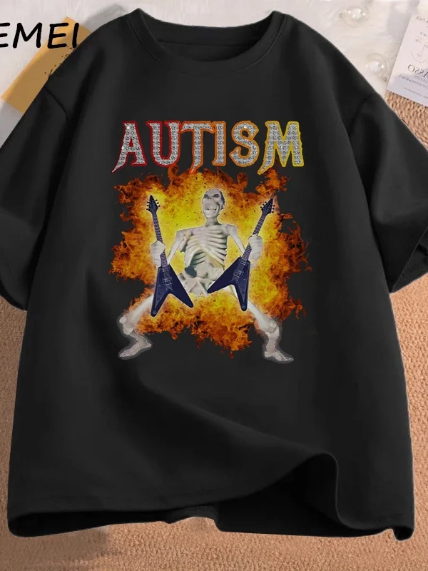 Otizm Komik İskelet Meme erkek T-shirt Pamuk Erkek Giyim Grafik Tişörtleri Erkek Giysileri Ba 2819