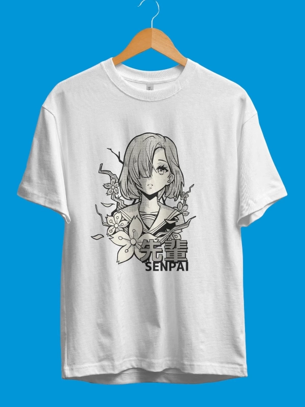 Oversize Anime Manga Karakter Siyah Beyaz Tasarım Baskılı Unisex Tişört