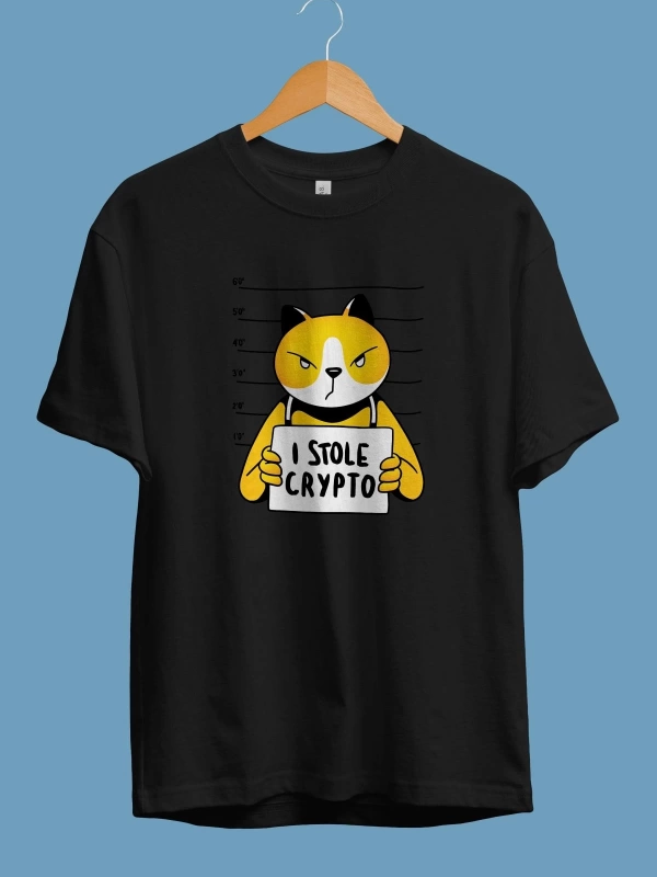 Oversize Bitcoin Kripto Para Holder Kedi Suçlu Ekonomi Yatırım Tasarım Baskılı Unisex Tişört