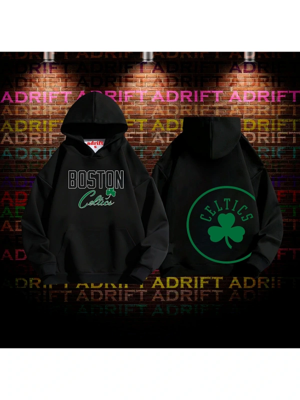Oversize Boston Celtic Tasarım Baskılı Kapüşonlu Sweatshirt HoodieModel 1 Siyah