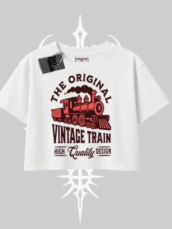 Oversize Crop Tshirt Classic Railroad Vintage Train Street Aesthetic