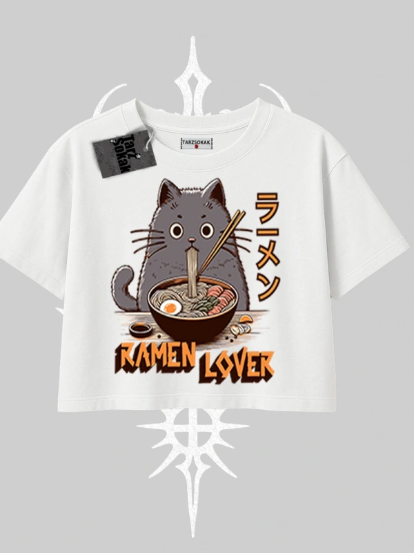 Oversize Crop Tshirt Ramen Lover Kedi Anime Baskılı