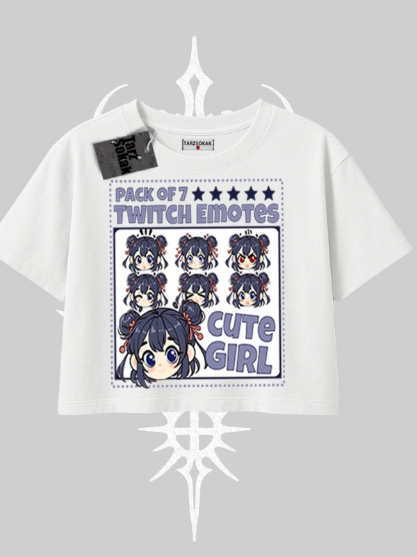 Oversize Crop Tshirt Twitch Emotes Cute Girl Anime Expression