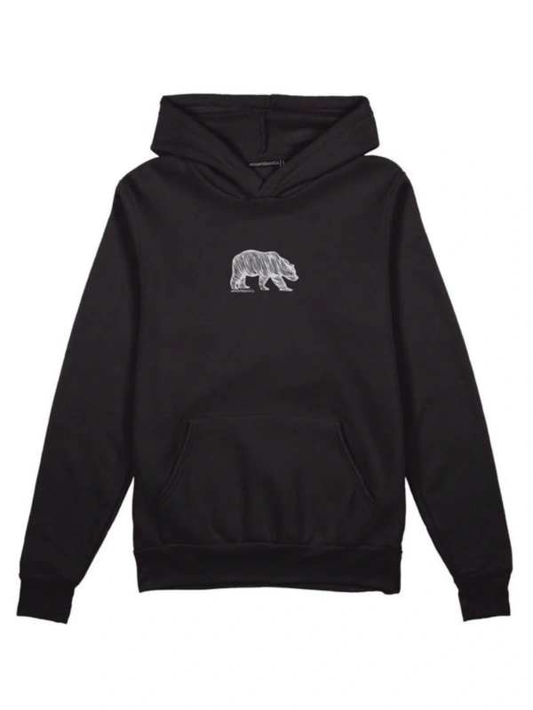 Oversıze Sıyah Ayı Baskılı Kapşonlu Kanguru Cepli Pamuklu Sweatshirt Siyah