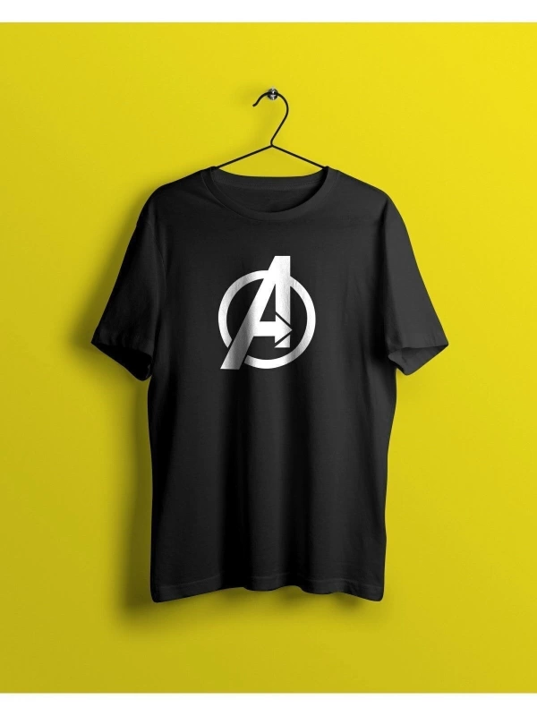 Oversize Unisex Siyah Avengers Baskılı T-shirt
