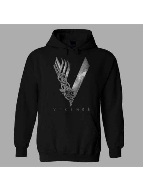 Oversize Vikings Siyah Hoodie
