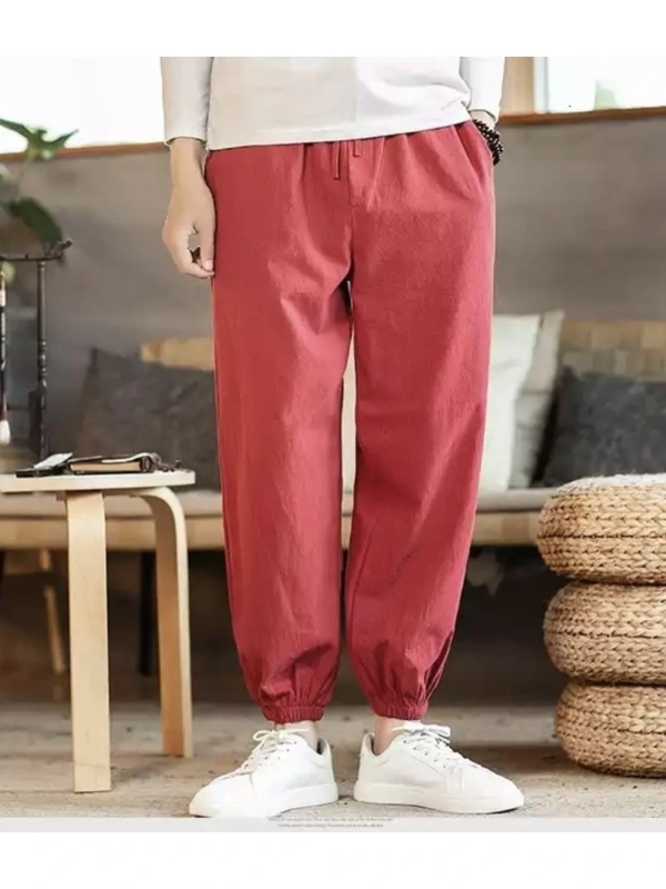 Özel Tasarım Japon Yeni Trend %100 Pamuk Tam Kışlık Şalvar Erkek Eşofman Altı