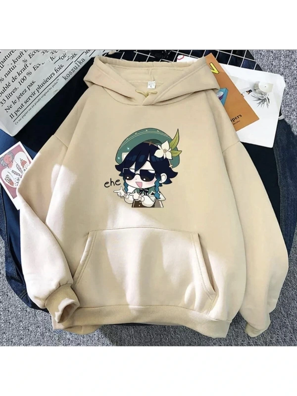 Özel Tasarım Kapüşonlu Saçı Çiçekli Kız Baskılı Salaş Oversize Kadın Sweatshırt LDY Beyaz