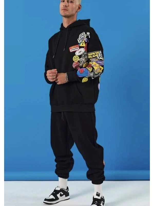 Özel Tasarım Kapüşonlu Weekend Warrıor Baskılı Kışlık Oversize Erkek Eşofman Takımı
