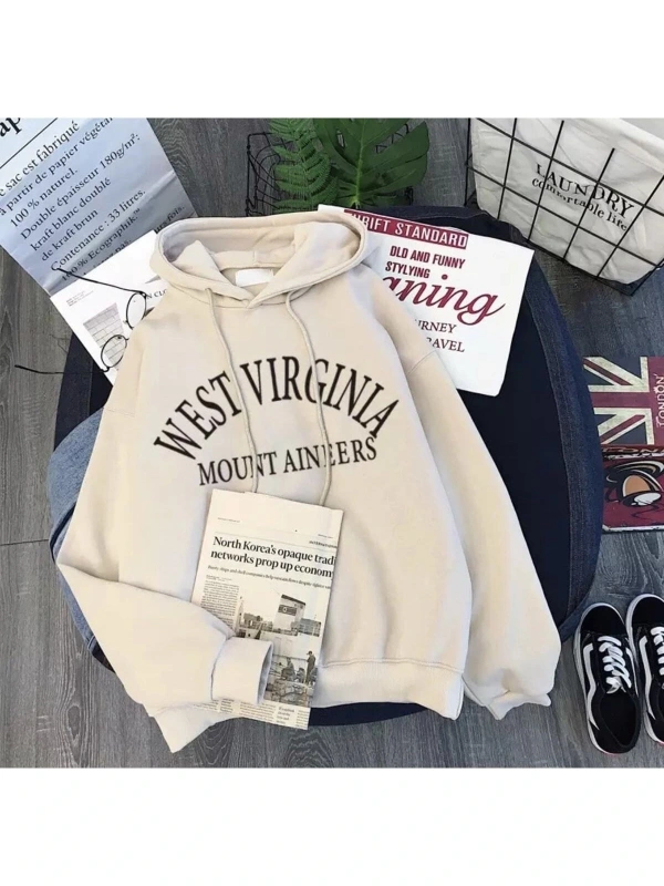 Özel Tasarım Kapüşonlu West Virginia Baskılı Tam Kışlık Süper Oversize Kadın Sweats Gri