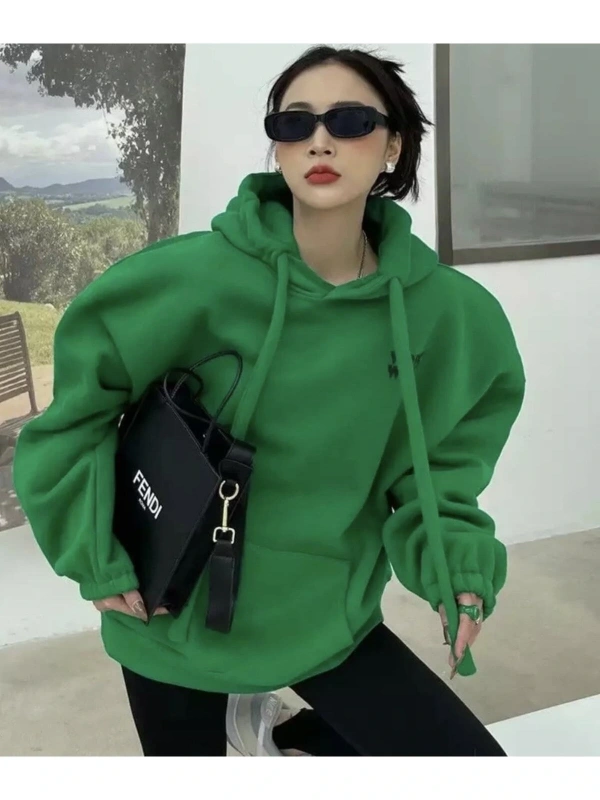 Özel Tasarım Work Work Baskılı %100 Pamuk Süper Geniş Oversize Kalın Kadın Sweatshı Yeşil