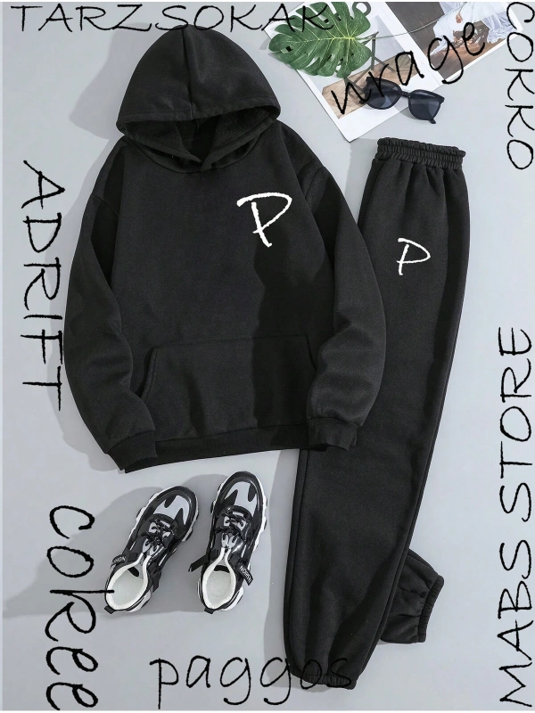 P harfli 2 li Kapşonlu Eşofman Takımı