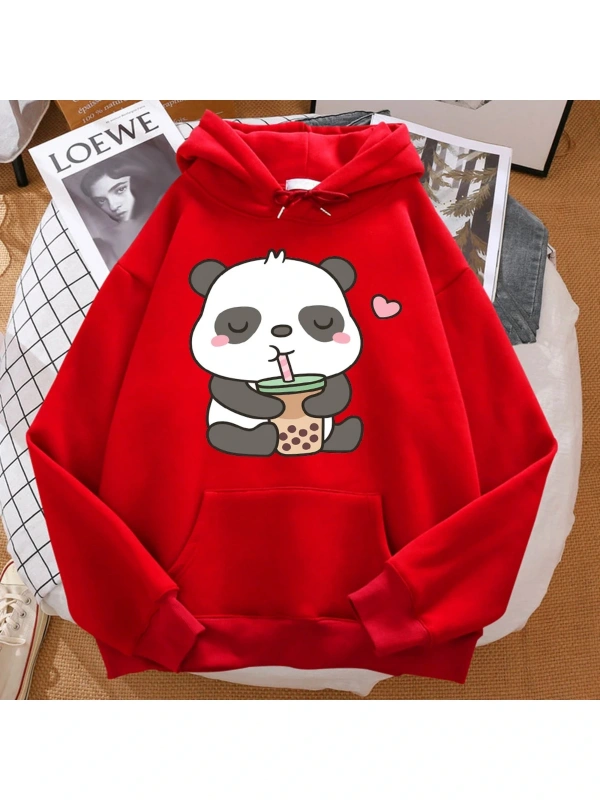 Pandalar aşk içme inci süt çay baskılı kapüşonlu svetşört erkekler Harajuku sıcak Hoody moda