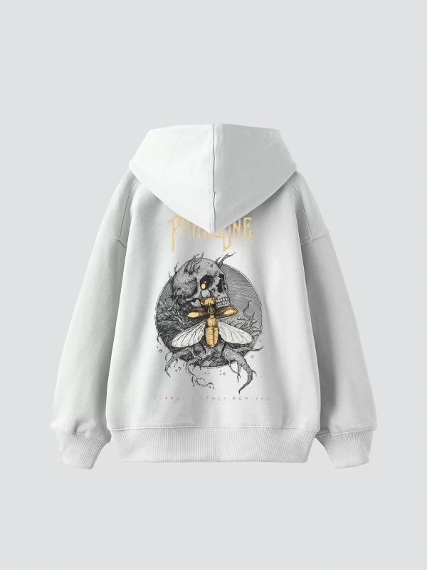 Phaseone Baskılı Beyaz Oversize Unisex Kapüşonlu