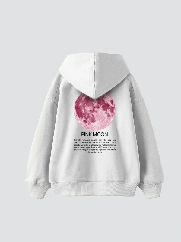 Pink Moon Baskılı Oversize Unisex Beyaz