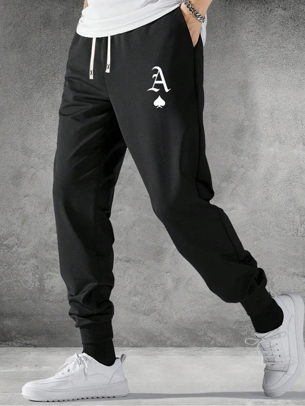 Playing Card Print Drawstring Waist Eşofman Altı