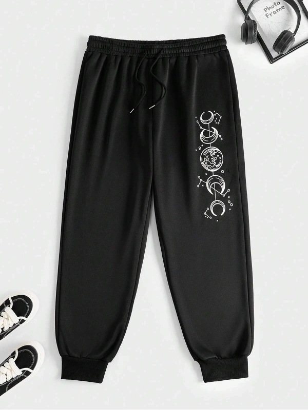 Plus Ay Desenli Beli Büzgülü Eşofman Altı