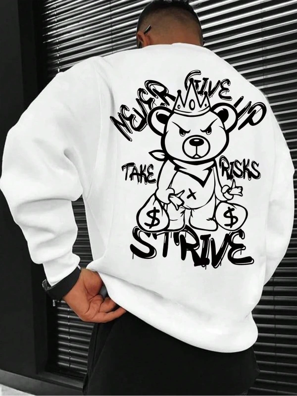 Plus Bear And Slogan Graphic Sweatshirt Beyaz
