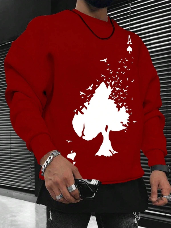 Plus Playing Card Print Sweatshirt Bordo