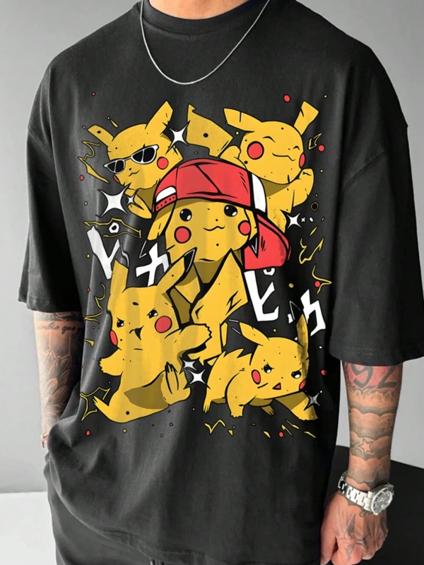 pokemon Erkek Günlük Yaz Tişörtü Karikatür Elektrikli Kamyon Baskılı
