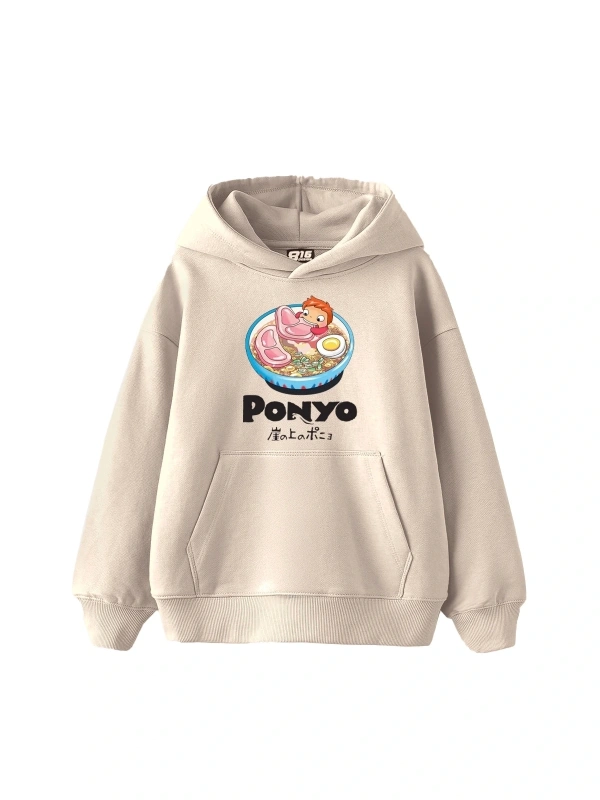 Ponyo Baskılı Oversize Unisex Bej