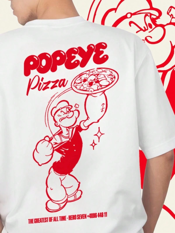 Popeye Collab Yaz Erkek Günlük Karikatür Baskılı Kısa Kollu Tişört