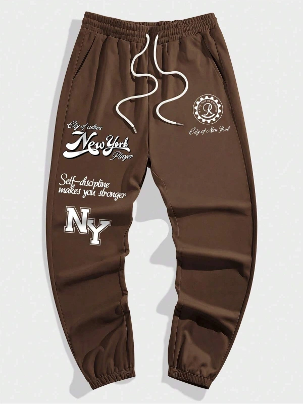 Prep Guys Slogan Graphic Drawstring Waist Eşofman Altı